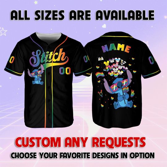Lilo & Stitch Stitch LGBT Rainbow Jersey, Disney Stitch LGBT Support Jersey, Disney Pride Shirt, Disney Support Pride Month 2025 Shirt