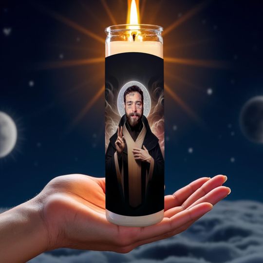 Post Malone Celebrity Prayer Candle | Posty Saint | Rockstar Holy Icon