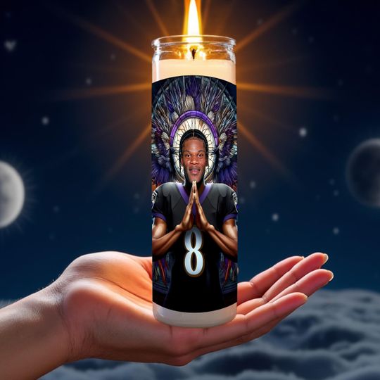 Lamar Jackson Celebrity Prayer Candle | Baltimore Ravens football Saint | Football Funny Gift