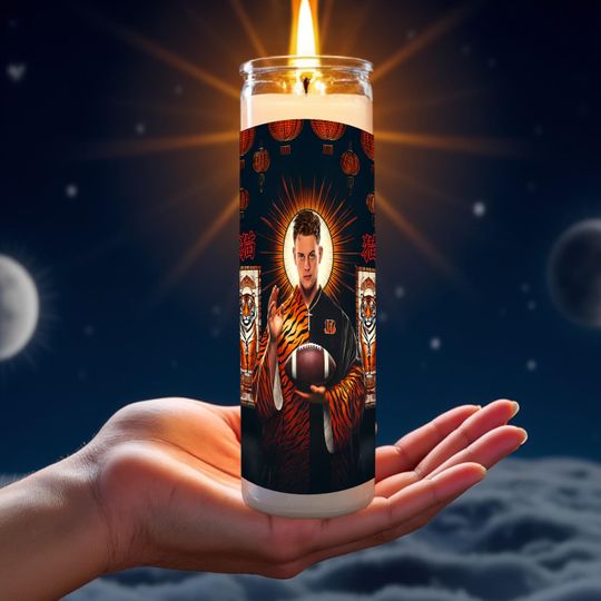 Joe Burrow Celebrity Prayer Candle | Cincinnati Bengals football Saint | Funny Gift