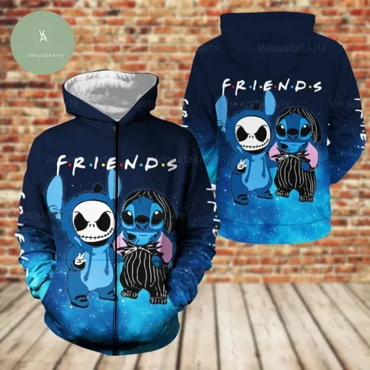 Halloween Stitch And Jack Cosplay zip 3D HOODIE Mother Day Gift All Over Print