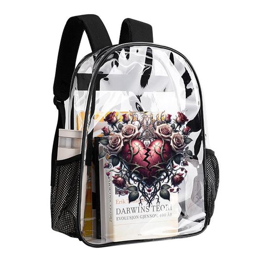 Clear Backpack for Events - Transparent Bag - Broken Heart Edition 17 Inch 2024 New, Perfect for Festivals & Concerts