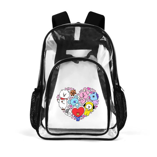 BT21 Series Clear Backpack - BTS clear transparent see through bag bookbag carryall totes - Great for concerts, school, gifts, every day!
