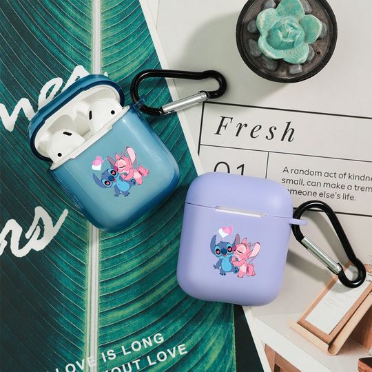 Stitch&Angel Cartoon AirPods Case, Clear Colorful Shock Proof Apple AirPods Pro Cover