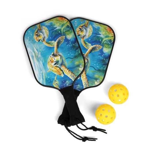 Pickleball Kit, Sea Turtles Picture, Pickleball Set with Turtles Design, Pickleball Gear, Pickleball Bundle, Pickleball Starter Kit