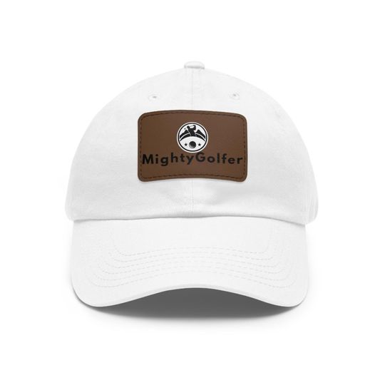 Mighty Golfer Dad Hat with Leather Patch - Dad Gift - Father's Day Gift