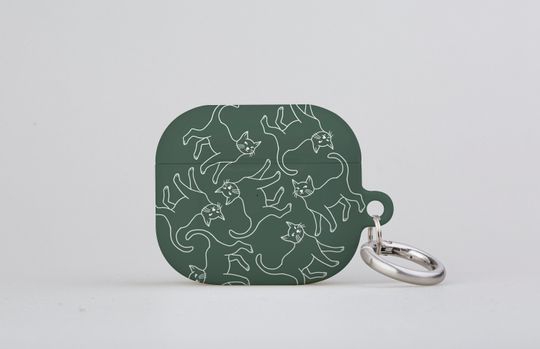Cats Line Art Limited-Edition AirPod AirPod Pro Case Cover | Cute Kitten Pet Minimalist | Apple AirPods Generation 1 2 3 Pro | Khaki Green
