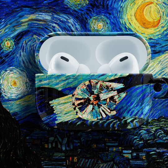 Millennium Falcon AirPods Case - For Apple AirPods 1 2, AirPods Pro Air Pod Cover Metal Carabiner Keychain Starry Star Night Van Gogh Wars