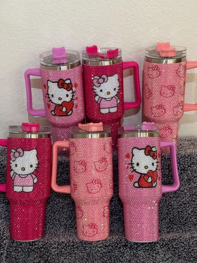40oz KITTY stainless steel thermal, HK rhinestone tumbler, Christmas gift for her, gifts for sister