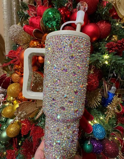 Blinged and Bedazzled Rhinestone Tumbler  Silver AB Bling Rhinestone 40 oz. Simple Modern Trek Tumbler.