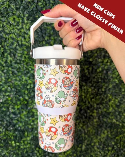 Super Mario 30oz Tumbler with Flip Handle, Gift For Kids, Back to School Gift