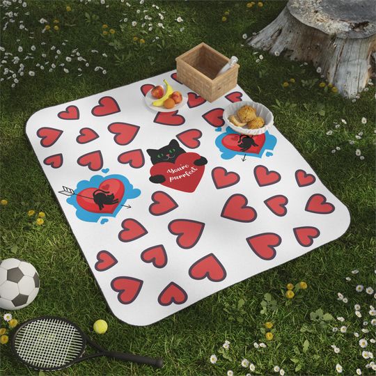 Water Resistant Your Puurfect Cat Picnic Blanket, Stadium Blanket, Outdoor Camping; Beach Mat, Carrying Strap