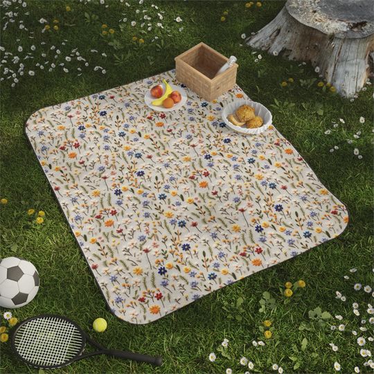 Wildflowers Picnic Blanket, Super Soft, Waterproof, Washable Beach Blanket, Outdoor Blanket, Camping Blanket, Carrying strap included/61x51