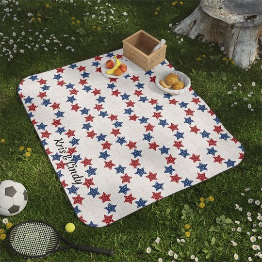 Star Pattern Picnic Blanket, Outdoor Blanket, Beach Blanket, Starry Blanket, Patriotic Decor, Summer Picnic Blanket, Water-Resistant, 61x51
