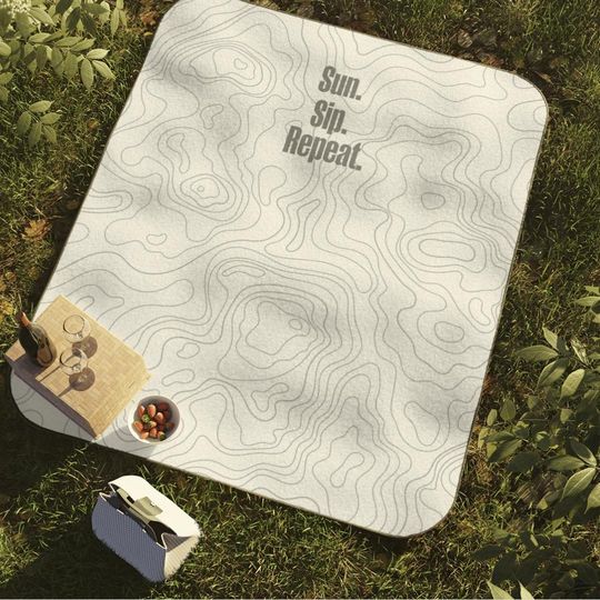 Outdoor Blanket | Sun Sip Repeat Picnic Blanket - Wine-Fuelled Adventure Essential, Portable Beach Mat, Festival Blanket, Park Rug, Foldable
