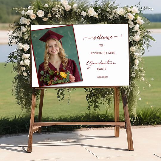 Printed Welcome Photo Sign Grad Party Decor Graduation Yard Banner Modern Picture Foamboard Senior College School Colors Foam Core Board