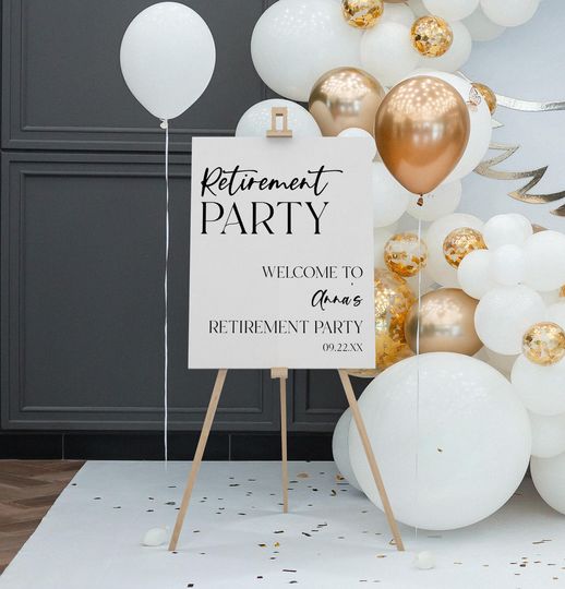 Retirement Party Welcome Sign Easel | Minimal Minimalist Black White | Editable Easel Poster Foam Board