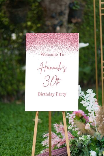 Rose Gold Birthday Sign Foam Board Glitter Confetti Welcome Sign Birthday Decor Printed Yard Sign Womens Girls Party Poster 30th Birthday