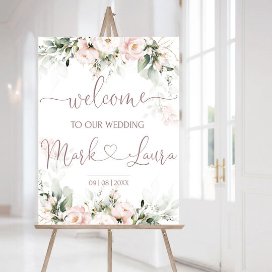 Blush Pink Wedding Welcome Sign | Soft Pink Editable Welcome  Poster | Floral Printable Wedding Welcome Board | Editable Template ROSE LE270