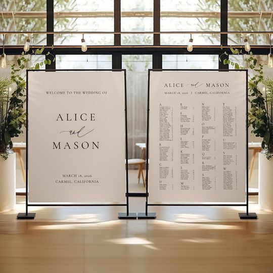 2 SIGN PRINTED BUNDLE | Printed Wedding Welcome Sign and Seating Chart, Customized and Shipped Wedding Signage, Elegant Foam Board Printing