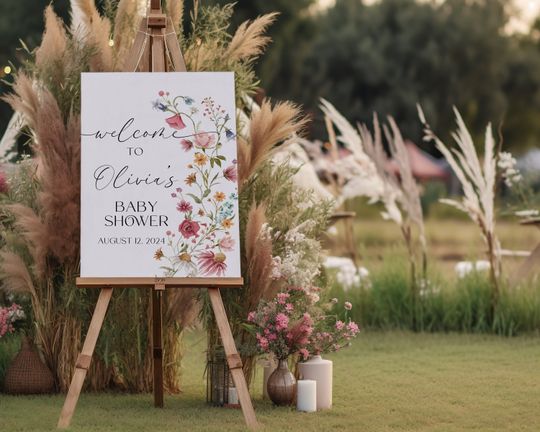 Baby Shower Welcome Sign | Colourful Wildflower Welcome Foam Board Door Sign | Boho Floral Baby Shower | Printed Foam Board