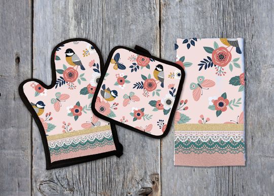 Sublimation Kitchen Set Designs towel oven mitt and pot holder design   3 Design Bundle Hummingbird Floral