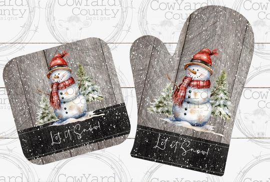 Snowman Pot Holder and Oven Mitt  , Christmas Sublimation, Sublimation Designs, Christmas  ,  , Kitchen  , Snowman