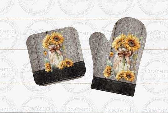 Sunflower Pot Holder and Oven Mitt  , Fall Sublimation, Sublimation Designs, Fall   Pumpkin  , Kitchen