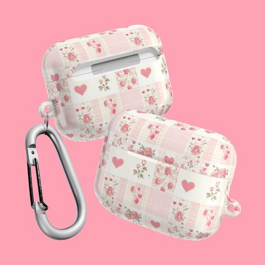Pink Heart Rose Case Cover for AirPods Pro Case Trendy Cute Case Shabby Chic Case for Airpod Pro 1 Pro 2 and Gen 1 2 3