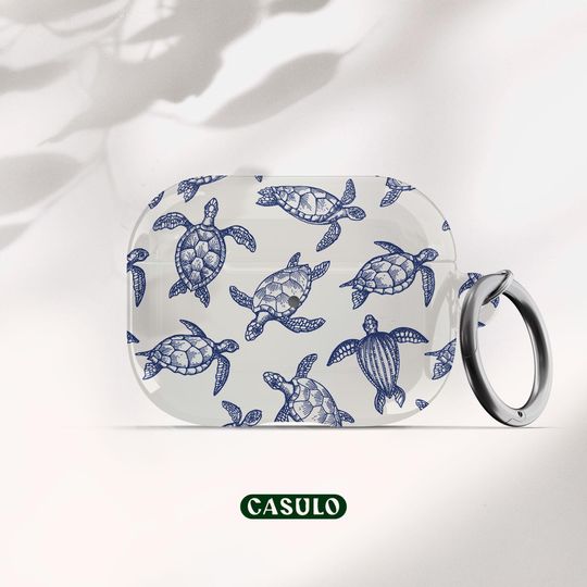 Turtles Line Art AirPod AirPod Pro 2 1 Keychain Case Cover | Sea Ocean Animal Creature Apple AirPods Generation 3 2 1 Pro | Beige Blue