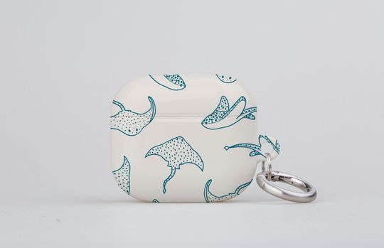 Stingray Line Art AirPod AirPod Pro Keychain Case Cover | Manta Ray Sea Ocean Animal | Apple AirPods Generation 1 2 3 Pro | Beige Blue