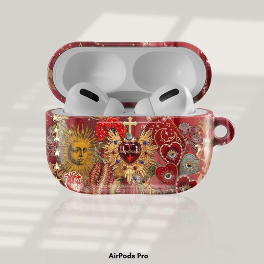 Celestial Sacred Heart AirPod Case Vintage Collage Airpods 4 case, Mosaic Art Airpods Case Sun & Moon AirPods Pro Case, AirPods Pro 2 Case