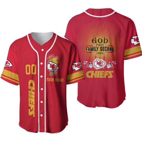 Personalized Kansas City Chiefs God First Family Second Baseball Jerseys
