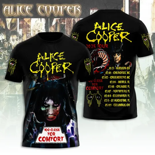 HOT Alice Cooper 3D T-Shirt Too Close for Comfort 2025 Licensed Fan Tee Rock