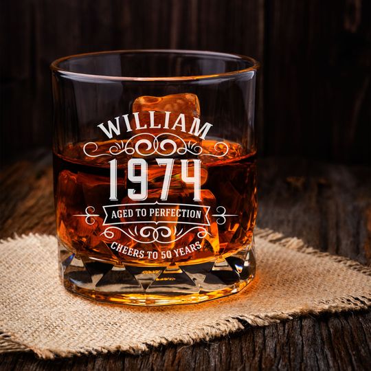 Personalized Birthday Gift for Men, 30th 40th 50th 60th Birthday Gift for Him, Custom Year Whiskey Glass, Any Name Rock Glass