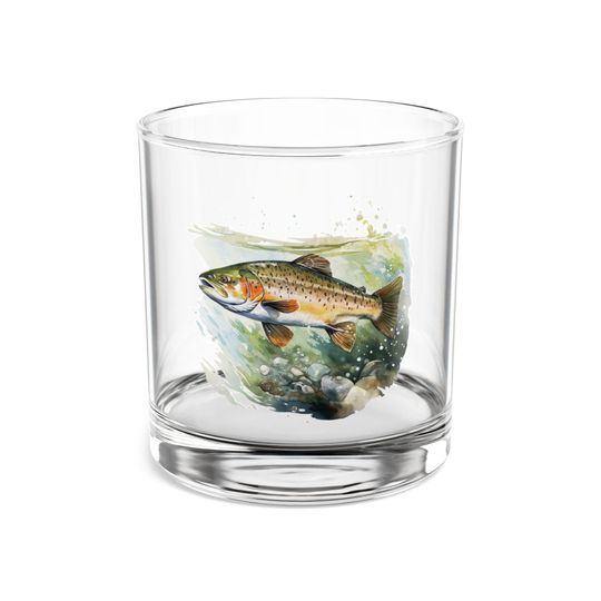 Brook Trout Whiskey Glass, Fly Fisherman Round Rocks Glass, Whiskey Tumbler, Cocktail Glasses, Tumbler Glass, Trout Gifts, Fishing Gifts