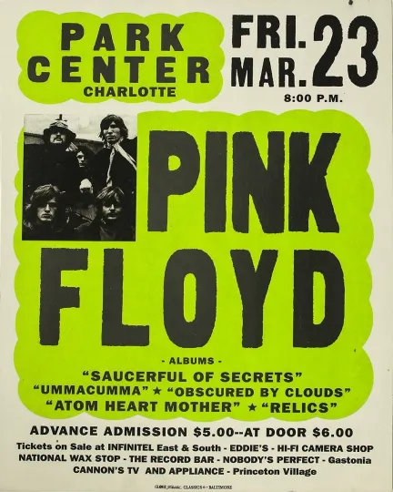 Pink Floyd Charlotte Poster - Retro Concert Wall Art - 12X16/16X20/18X24/24X36
