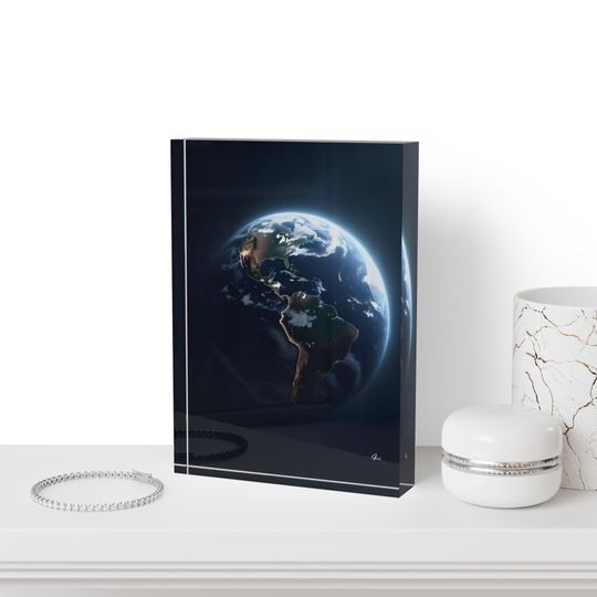 Earth ACRYLIC PHOTO BLOCK, Unique Decorative Display for Home, Accent Office Decor, Nature Lover Gift, Travel Enthusiast
