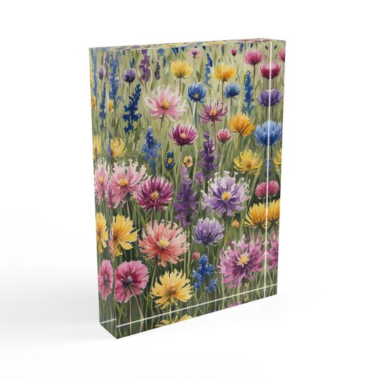 Floral Photo Block Display, Colorful Garden Decor, Personalized Gift, Home Decoration, Spring Decor, Photography Holder