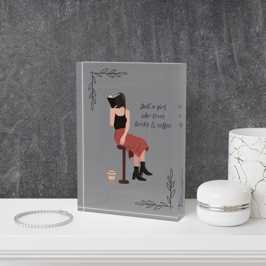 Coffee & Book Lovers Photo Block, Gift for Readers, Bookworms, Literary Decor, Coffee Table Accessory, Home Office Desk Decor