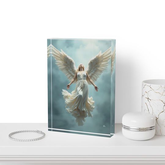 Angel ACRYLIC PHOTO BLOCK, Inspirational Home Decor, Spiritual Gift, Modern Wall Art, Unique Angelic Sculpture