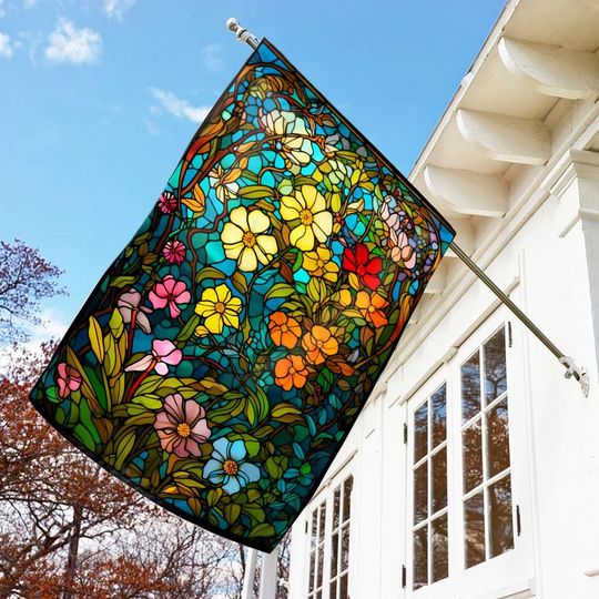 Wildflower Stained Glass Flag, Wildflower Window Hanging Decor, Florist Gift, Gift for Flower Lover, Flag Gift for Mom, Grandma