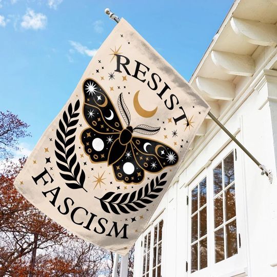 Retro Butterfly Resist Fascism Garden Flag, Progressive Liberal Garden Flag, Anti-Fascist Gift, Liberal Resistance Garden Flag