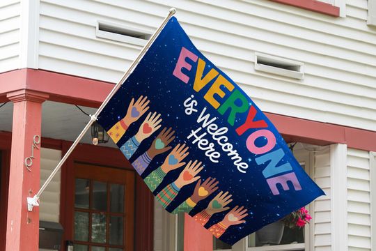 Everyone is Welcome Here Flag Anti Trump Garden Flag Resist Sign Diversity and Inclusion Idaho Teacher LGBTQIA Rights Trans Rainbow