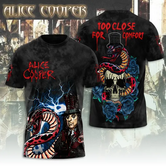 HOT Alice Cooper 3D T-Shirt Too Close for Comfort 2025 Licensed Fan Tee Rock