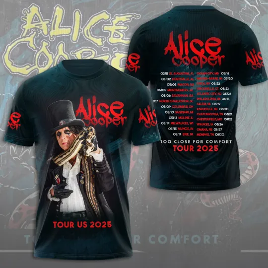 HOT Alice Cooper 3D T-Shirt Too Close for Comfort 2025 Licensed Fan Tee Rock