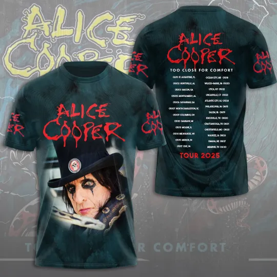 HOT Alice Cooper 3D T-Shirt Too Close for Comfort 2025 Licensed Fan Tee Rock