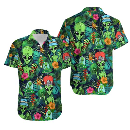 Discover Tropical Alien Hawaiian Shirt For Men Women, Tropical Summer Beach Aloha