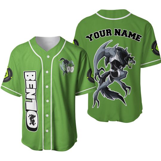 Personalize Ben 10 Loboan Green White Jersey, Cartoon Baseball Team Outfit