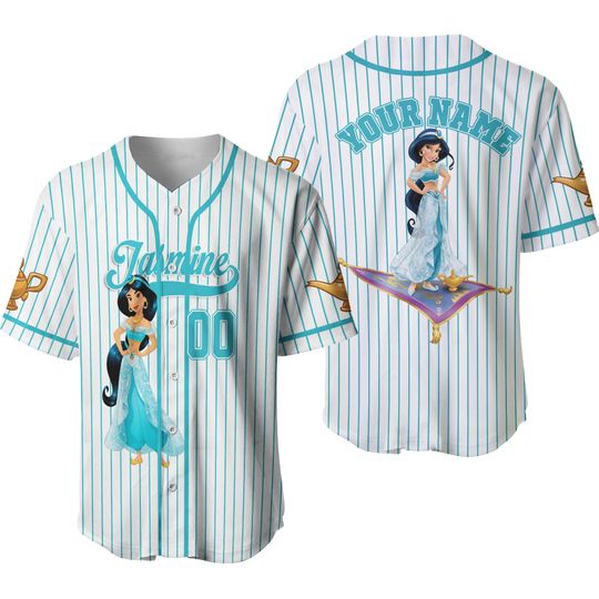 Personalized Disney Princess Jasmine Baseball Jersey, Disney Princess Jasmine Jersey Shirt, Disney Princess Baseball Teams